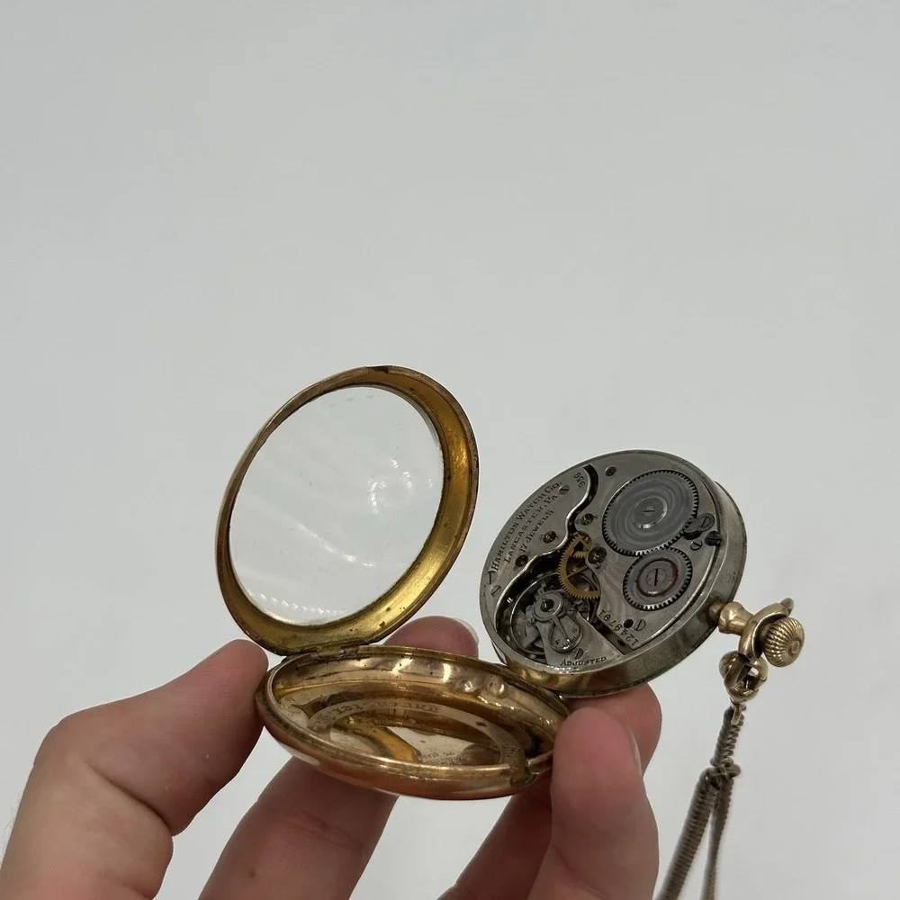 VTG 1915 Hamilton 956 Antique Pocket Watch 16s 17j Gold Filled Lancaster + Chain